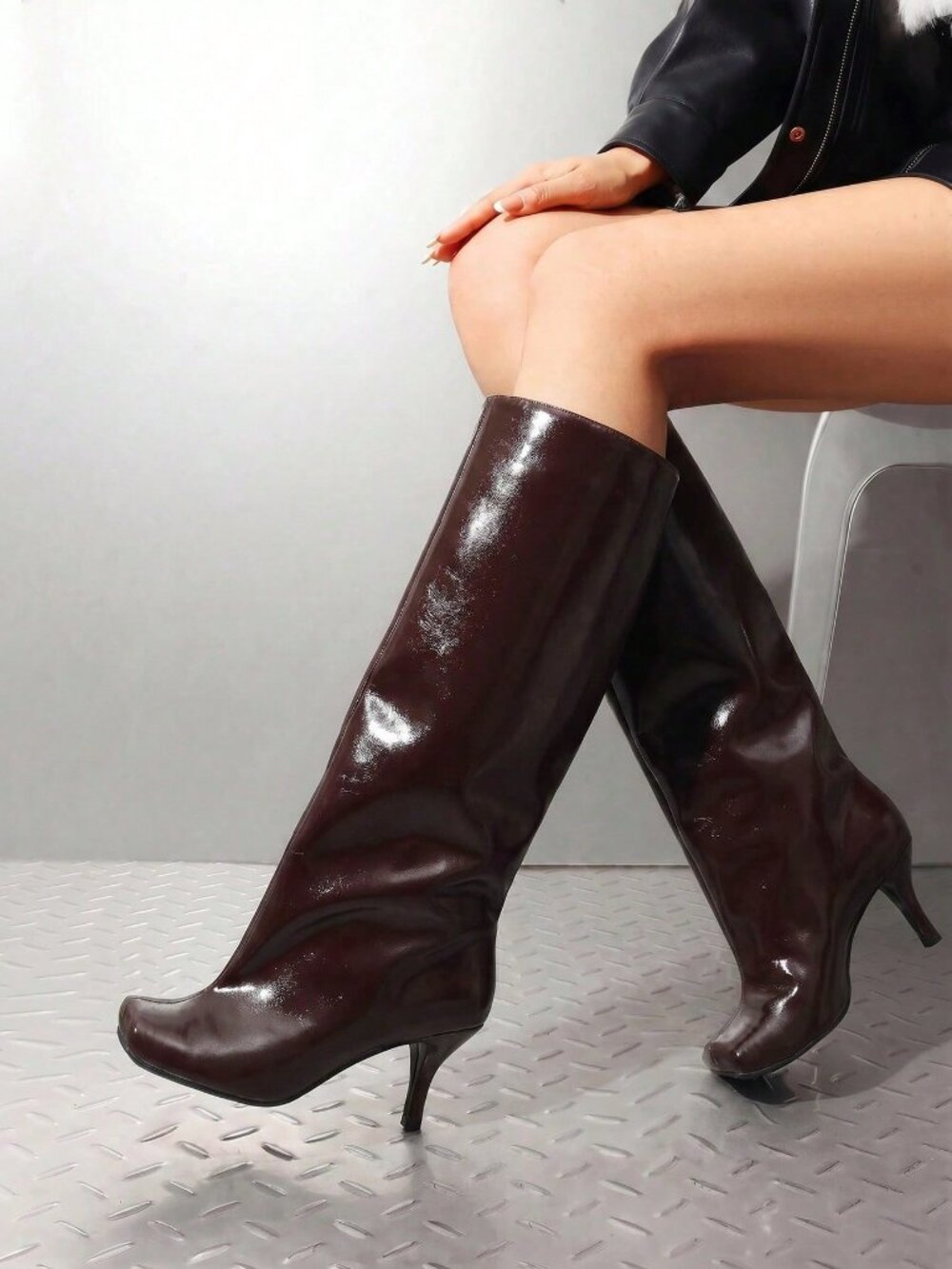 Burgundy Vintage Women's Knee High Square Toe Boots